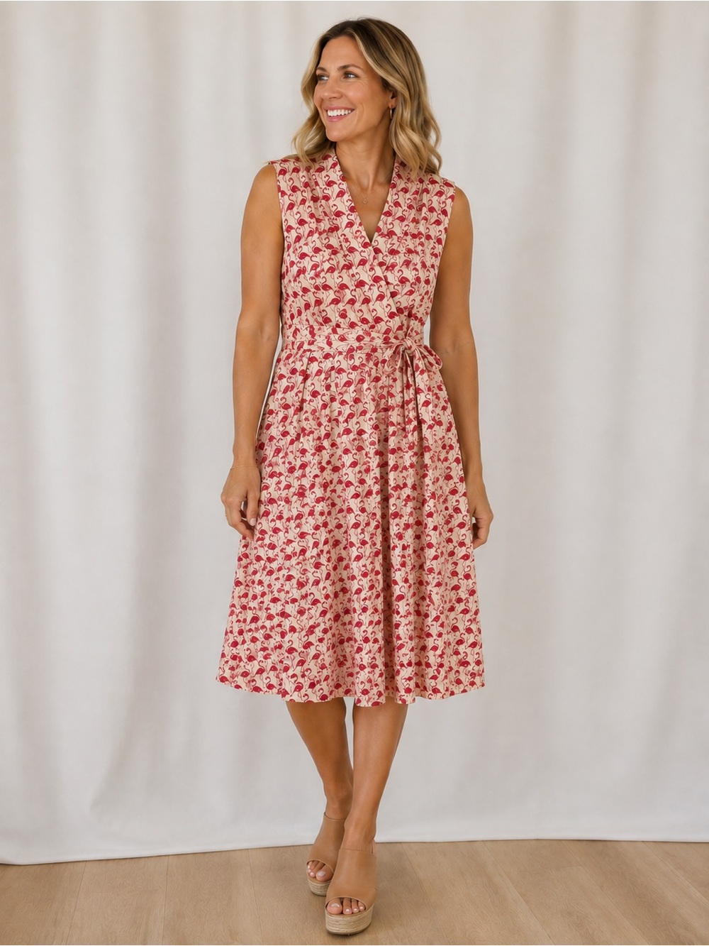 Karina Ruby Faux Wrap Dress Pink Flamingo Print Plus Size XXL Love in USA